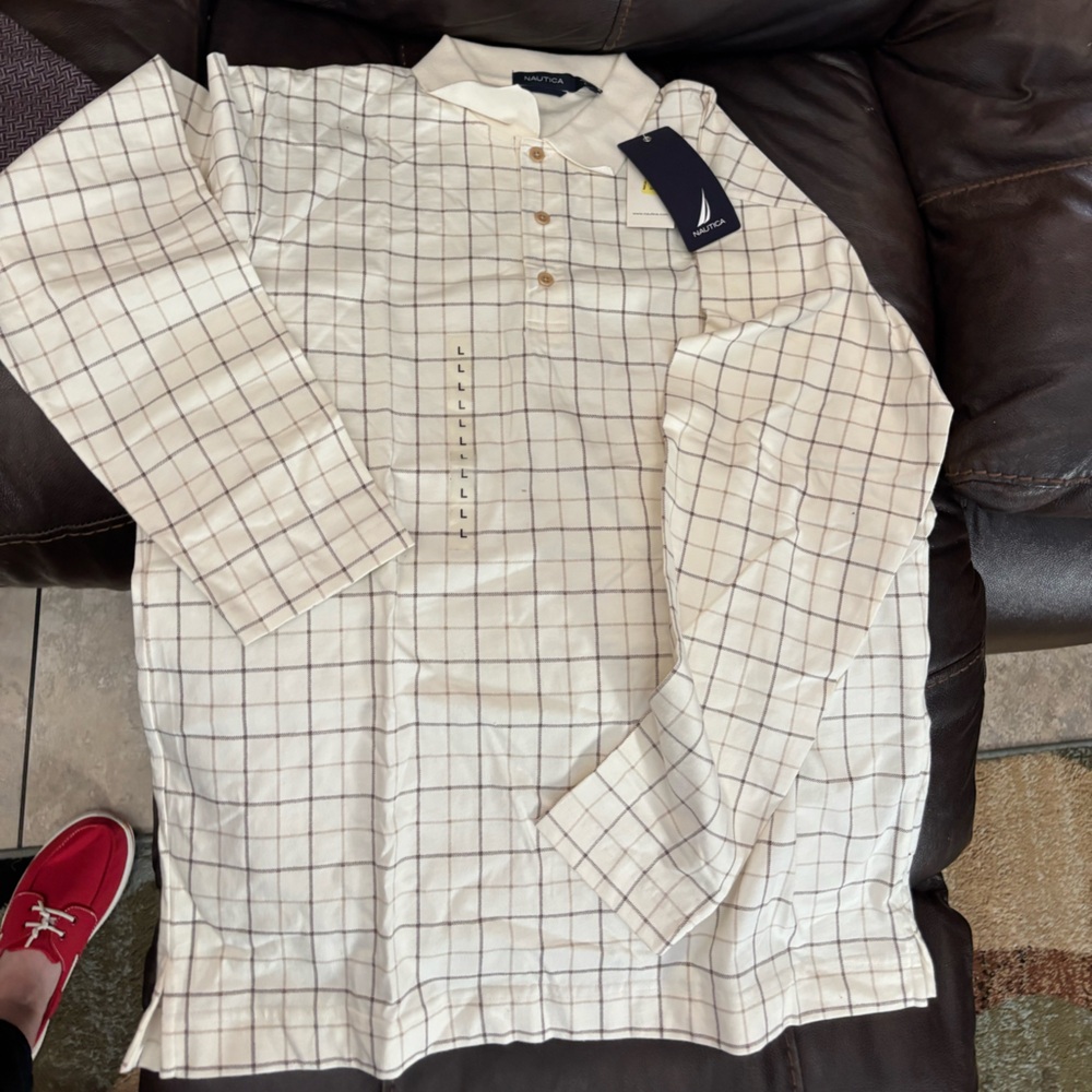 Nautica Cream Windowpane Check Long-Sleeve Button-Down Shirt